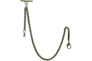 WATCHVSHOP Albert Chain Pocket Watch Chains for Men Heavy Wheat Spiga Rope Chain Antique Brass Color with Lobster Clasp Fob T Bar AC110