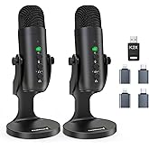 ZealSound Podcast Microphone, Podcast Equipment Bundle for iPhone PC iPad Android, Dual Wireless USB Mic 2.4GHz with Noise Reduction, Tap to Mute, Monitor Gain for Streaming, Recording, YouTube,TikTok