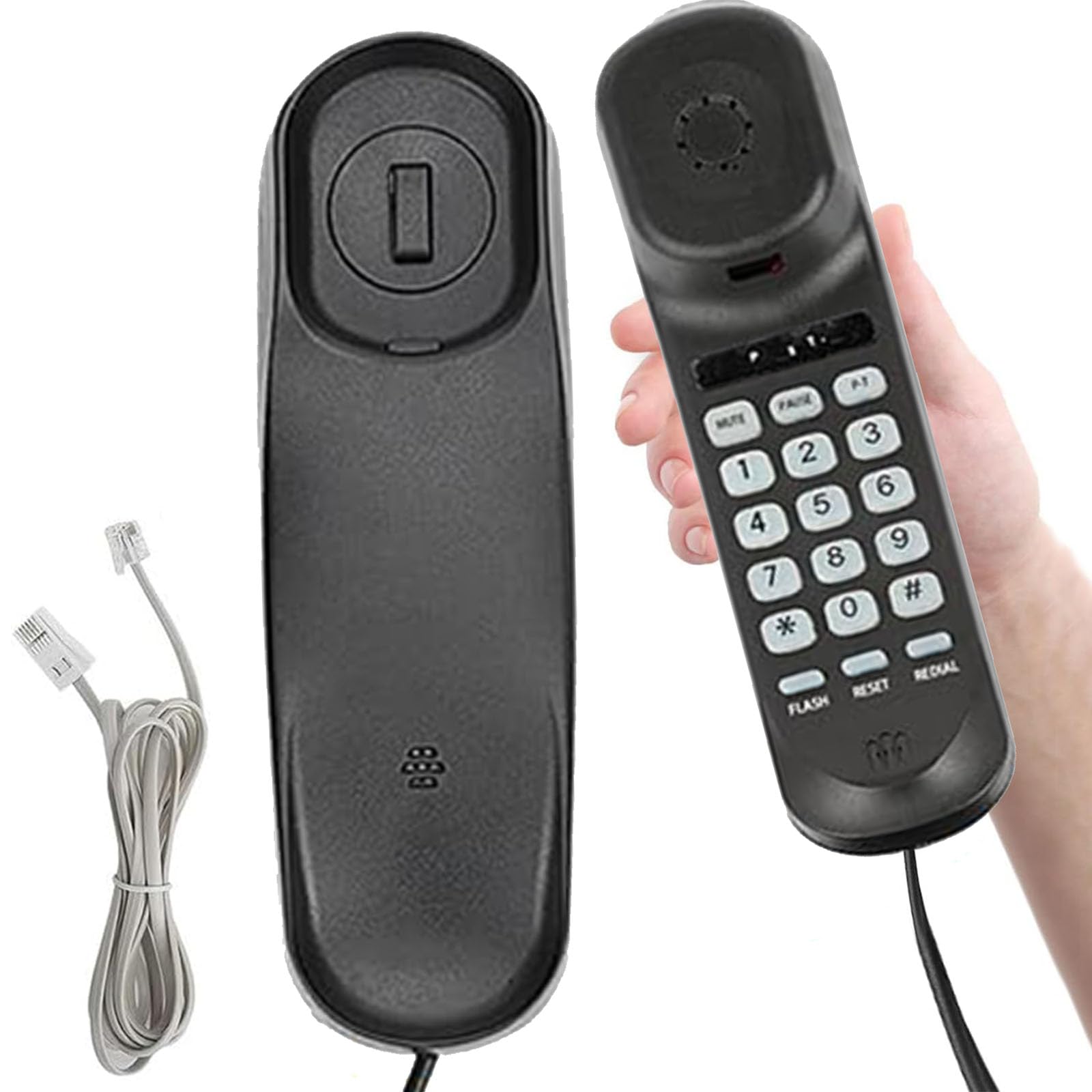 OrcoW Corded House Phones Landline, Wall/Desk Mountable, Dial Pad on Base, Last Number Redial, Pause, Flash, Black
