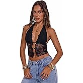 QCGRSQ Women's Floral Lace V-Neck Split Cropped Cami Top