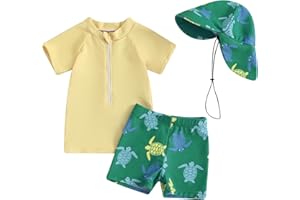 DuAnyozu Baby Boys Swimsuit Long Sleeve Rash Guard Swimwear Baby Boy Swim Trunk with Hat Toddler 4th of July Bathing Suit