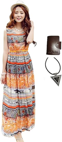 Amazon エンヘルア Enhela アジアン 柄 マキシ 丈 ワンピース ワンピ リゾート シフォン ロング スカート コー デ ディ ネート カジュアル レディース 大きい サイズ 着こなし 着 回し 全部で3点セット ワンピース チュニック 通販