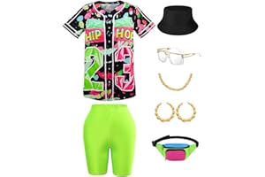 OWURHA 80s 90s Outfit for Women Hip Hop Costume Baseball Jersey Shirt Shorts Set, 90s Outfits for Women Party 90s Woman Costumes