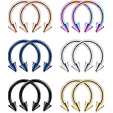 Ruifan 12PCS 14G Surgical Steel Nose Septum Horseshoe Hoop Earring Eyebrow Tragus Lip Piercing Ring