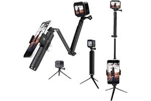 TELESIN 3-Way Selfie Stick Tripod with Floating Handle Grip Extension Pole Monopod for GoPro Max Hero 11 10 9 8 7 6 5 Insta36