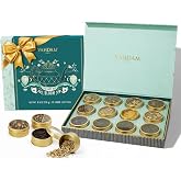 VAHDAM Tea Gift Set - 12 Loose Leaf Teas in Tin Caddy Presentation Box | Premium Tea Sampler Gift Hamper for Women, Men &amp; Tea Lovers | Christmas Gift, Birthday, Housewarming | Gluten Free, Non-GMO