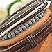 MJartoria Unisex PU Leather Hemp Cords Beaded Multi Strands Adjustable Wrap Bracelets Set of 4