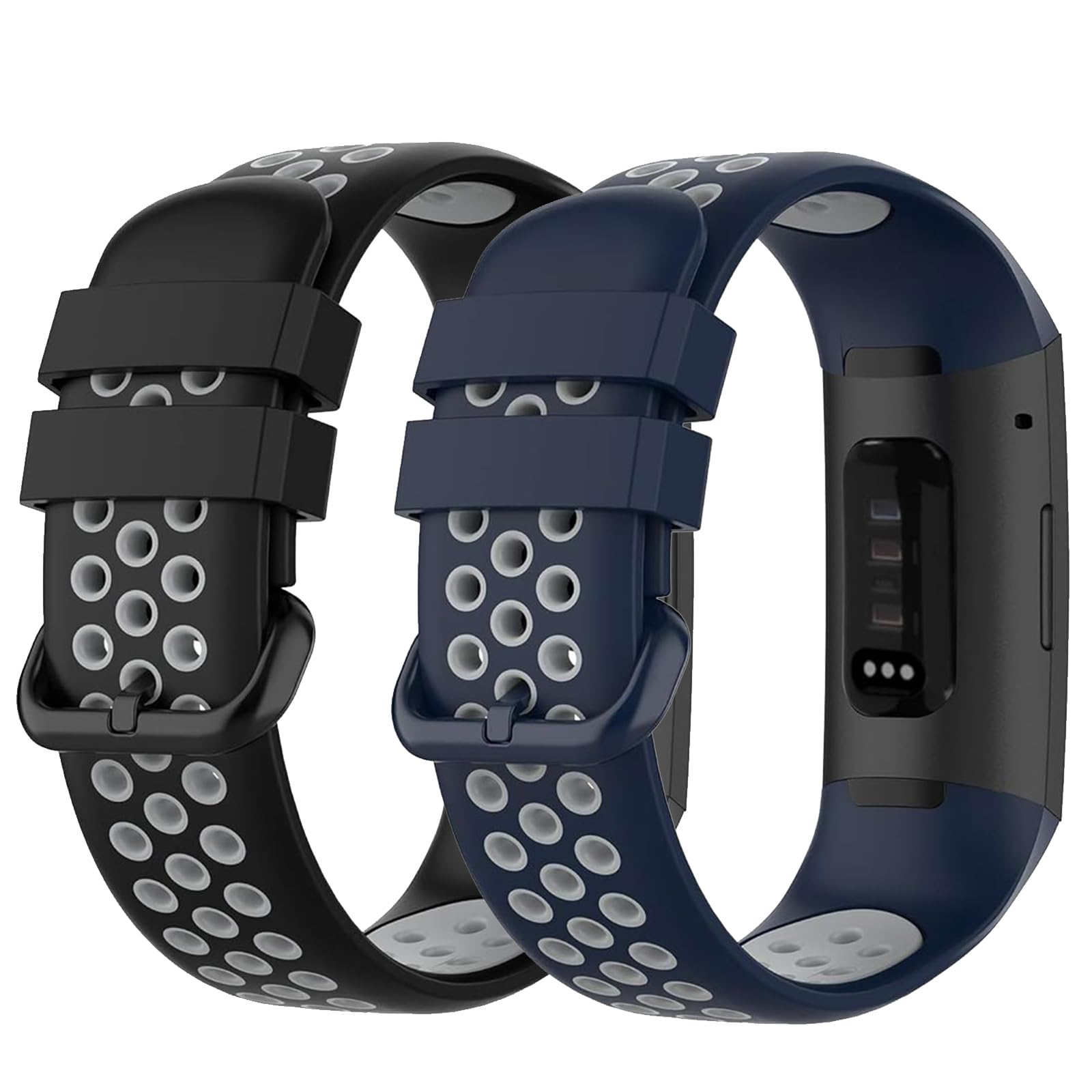 Photo 1 of 2 Pack Waterproof Bands Compatible with Fitbit charge 4 / Fitbit charge 3 / Fitbit Charge 3 SE, Classic Soft Breathable Sports Replacement Wristbands for Women Men (Small 5,5 "-7.5", black/navy)