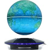 Magnetic Levitating Globe, 6 Inch LED Levitation Floating World Map Globe, Auto Rotation Suspended in Mid-air with Touch Control for Home Office Desk Decoration