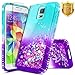 Galaxy S5 Case with Tempered Glass Screen Protector for Girls Women Kids, NageBee Glitter Liquid Sparkle Bling Floating Waterfall Shockproof Durable Cute Case for Samsung Galaxy S5 -Aqua/Purple
