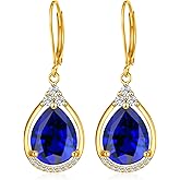 Birthstone Earrings for Women 925 Sterling Silver Earrings Post Leverback Cubic Zirconia Dangle Earrings Christmas Birthday Jewelry Gifts for Women