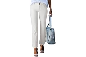 SIDEFEEL Women's High Waisted Jeans Strechy Raw Hem Straight Leg Denim Pants with Pockets