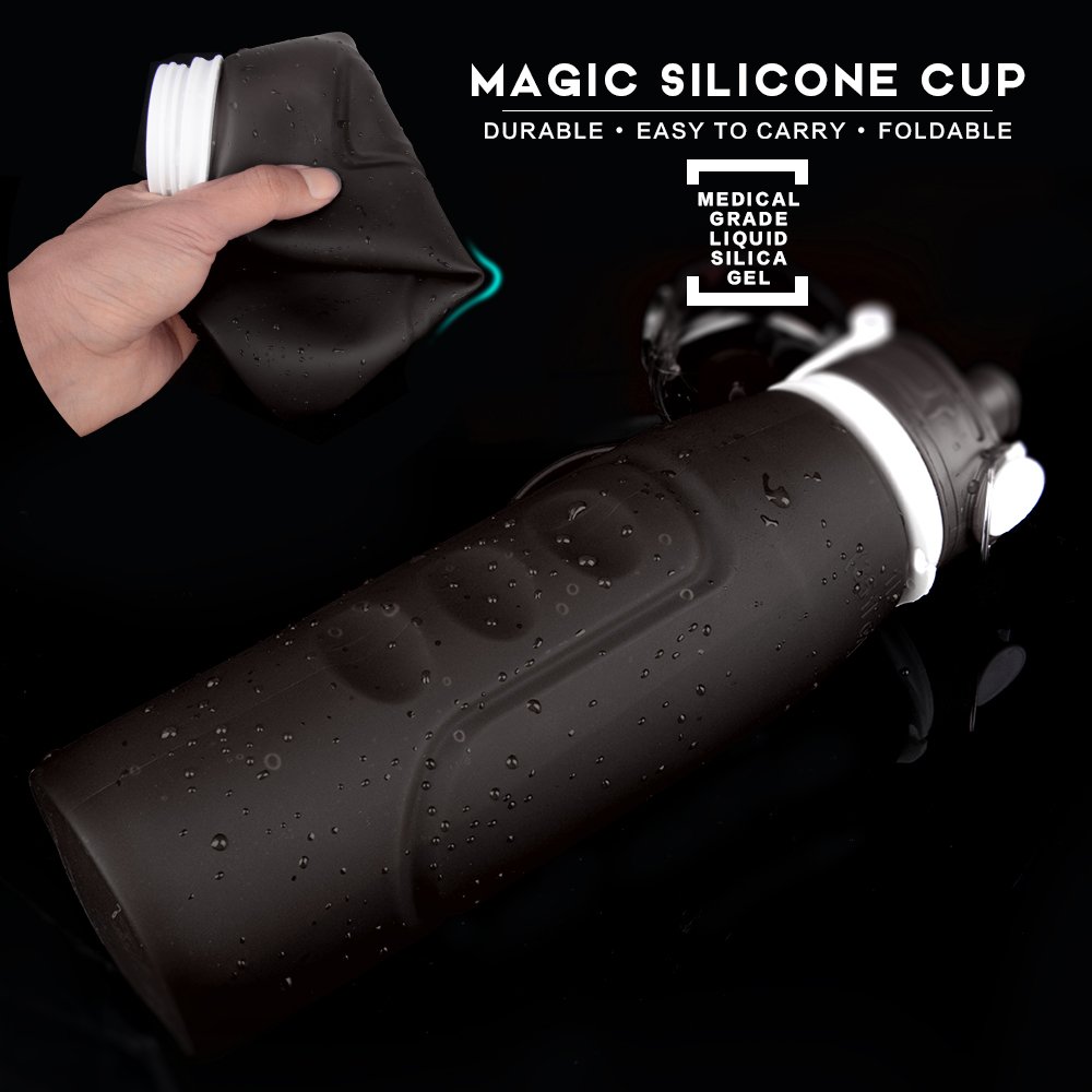Collapsible Water Bottle,Folding Silicone Water Bottle,MeanLove Outdoor Sports 1000 ml/34 Ounce Portable Silicone Water Bottle Leak Proof Twist Cap,34 Ounce（34 OZ）/ 1 L Water Bottle (Black Gray, 1000 ml / 35 Ounce)
