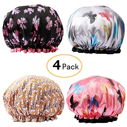 Waterproof Women Shower Cap Large Bath Cap Gutsdoor 4 PACK Double Layer Shower Hat Designed for all Hair Lengths and Thicknesse - Thumbnail 7