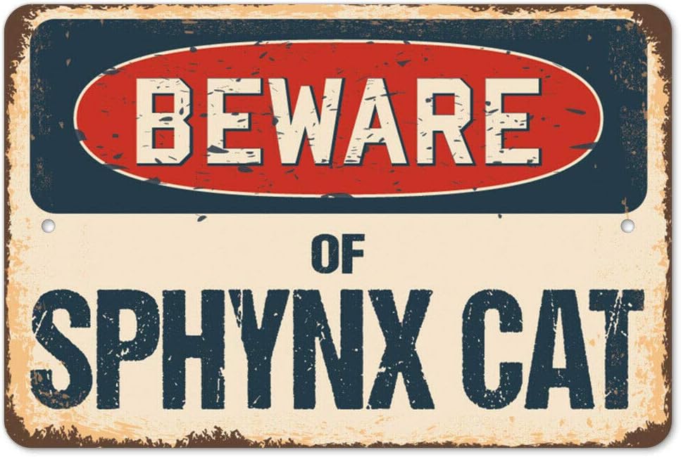 Tamengi Beware of Sphynx Cat Rustic Sign Classic Rust Wall Plaque Decoration