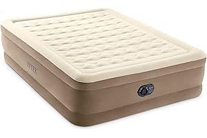 Intex Dura-Beam Deluxe Ultra Plush Air Mattress - Fiber-Tech – Built-in Electric Pump – 18in Bed Height – 600lb Weight Capacity – Queen Size
