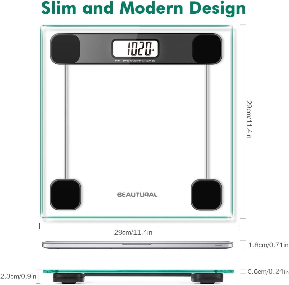 Beautural Precision Digital Body Weight Bathroom Scale with Lighted Display, Step-On Technology, 400 lb, Body Tape Measure and Batteries Included: Health & Personal Care