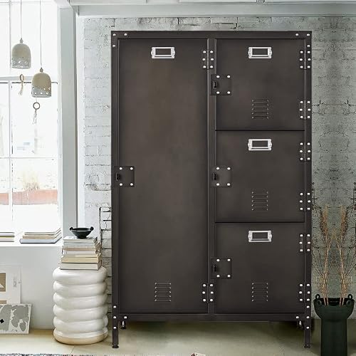 Steel Wardrobe Cabinet Locker, Rustic Metal Storage Cabinet with Shelf ...
