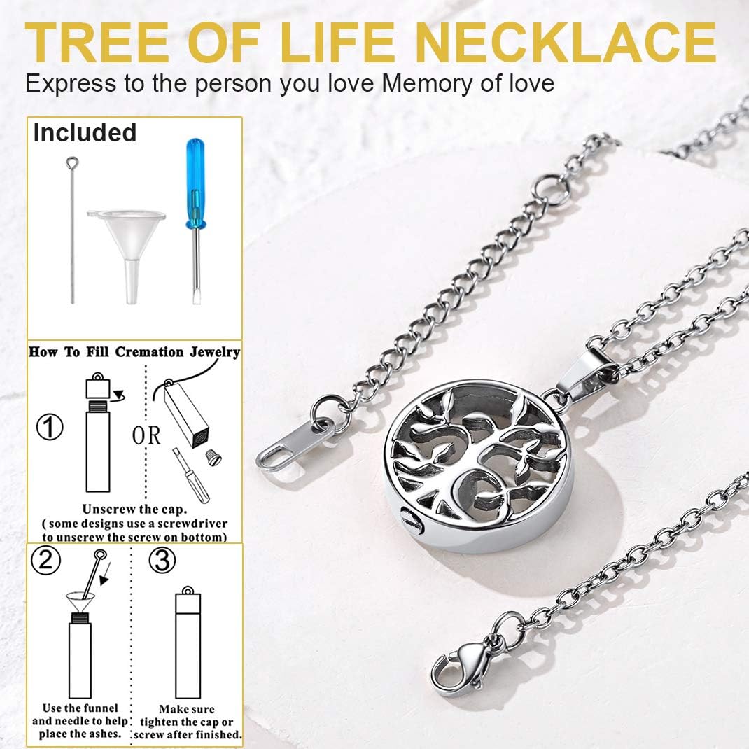 GoldChic Silver Necklace Chain Ashes Necklace for Women Family Tree Memorial Pet Urns Keepsake Pendant Cremation Jewellery - Image 4
