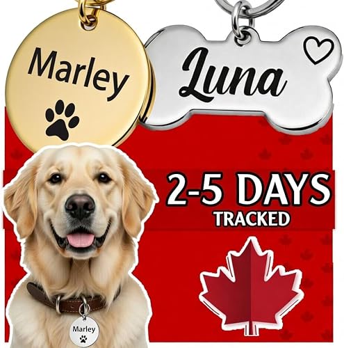 UNIIKA Personalized Custom Dog Tags Engraved Pet Canada (Lifetime Replacements) - Medaille Pour Chien et Chat Personnalisée, Deep Engraved on Both Sides (Large, Silver)