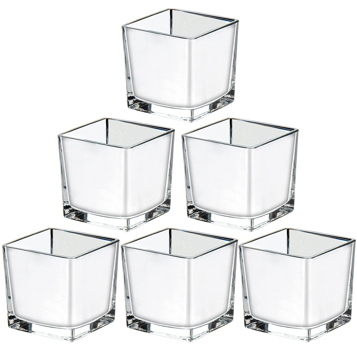 Briful 8CM Square Glass Vase, Set of 6 Galvanized Glass Flower Vase for Home Office Decor, Cube Glasses Planter Candle Holder for Garden Wedding Party