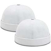 Malaxlx 2 Pcs Mens Brimless Docker Cap Set - Retro Worker Sailor Skull Cap Beanie with Rolled Cuff