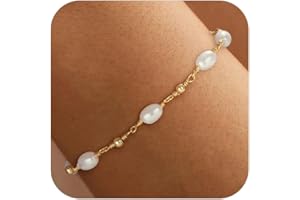 SLOONG Gold Bracelets for Women Trendy, 14K Real Gold Plated Dainty Stackable Pearl Snake Chain CZ Heart Pendant Bracelets, Layered Waterproof Jewelry Gift for Women Adjustable 6"+2"
