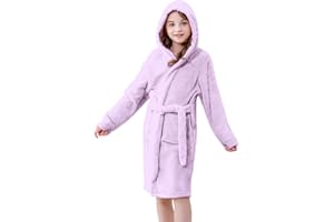 QZH.DUAO Girls Fleece Hooded Robes, Soft and Fuzzy Bathrobe Sleepwear for Girls Ages 4-12