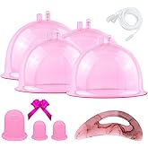 Suction Cups for Butt Lift 2100 & 1800,Vacuum Therapy Cupping Machine Accessories 8.46inch & 7.28inch XL Buttock Vacuum Massage Cups with 3 Cupping Cups & Gua Sha Board & Y-Hose,Pink (2 Pairs)