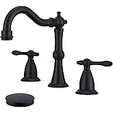 JXMMP Matte Black Antique Bathroom Faucet 3 Hole, Widespread Sink Faucet with Pop Up Drain and cUPC Supply Hose, Modern 2 Handle Black Faucet for Bathroom Sink JXM3073BK