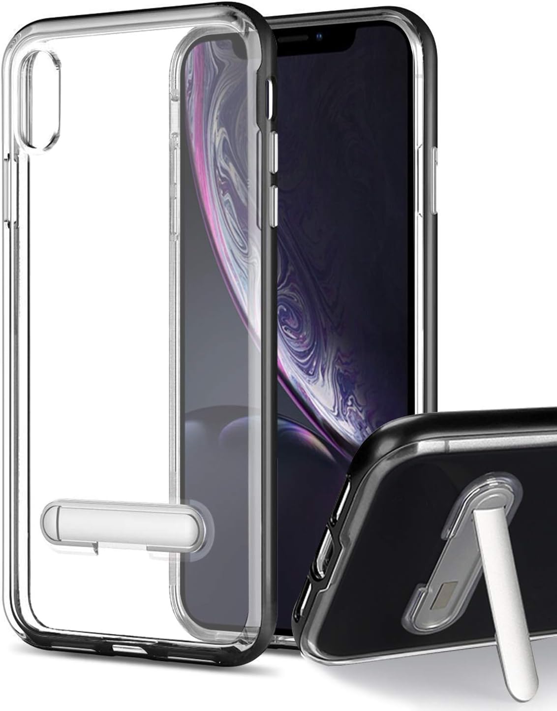 Clear iPhone XR Case with Stand,GREATRULY Slim Shockproof Magnetic Kickstand Bumper Case for iPhone XR 6.1" (2018 Release),Crystal Transparent Soft Thin Protective Silicone Phone Cover Shell,Black