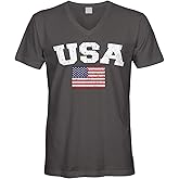 Cybertela Men's Faded Distressed USA American Flag V-Neck T-Shirt