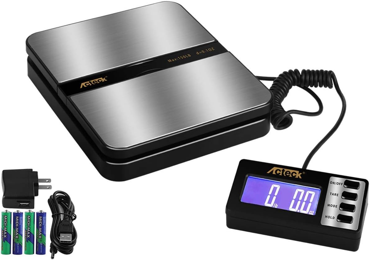 Acteck 150LB x 0.1 OZ Extended Display Digital Shipping Postal Scale with AC Adapter, Black : Office Products