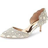 XYD Women's Pumps, Elegant Pointed Toe, D'Orsay Kitten Low Heels, Rhinestone Studs, Slip-On Satin Shoes for Wedding