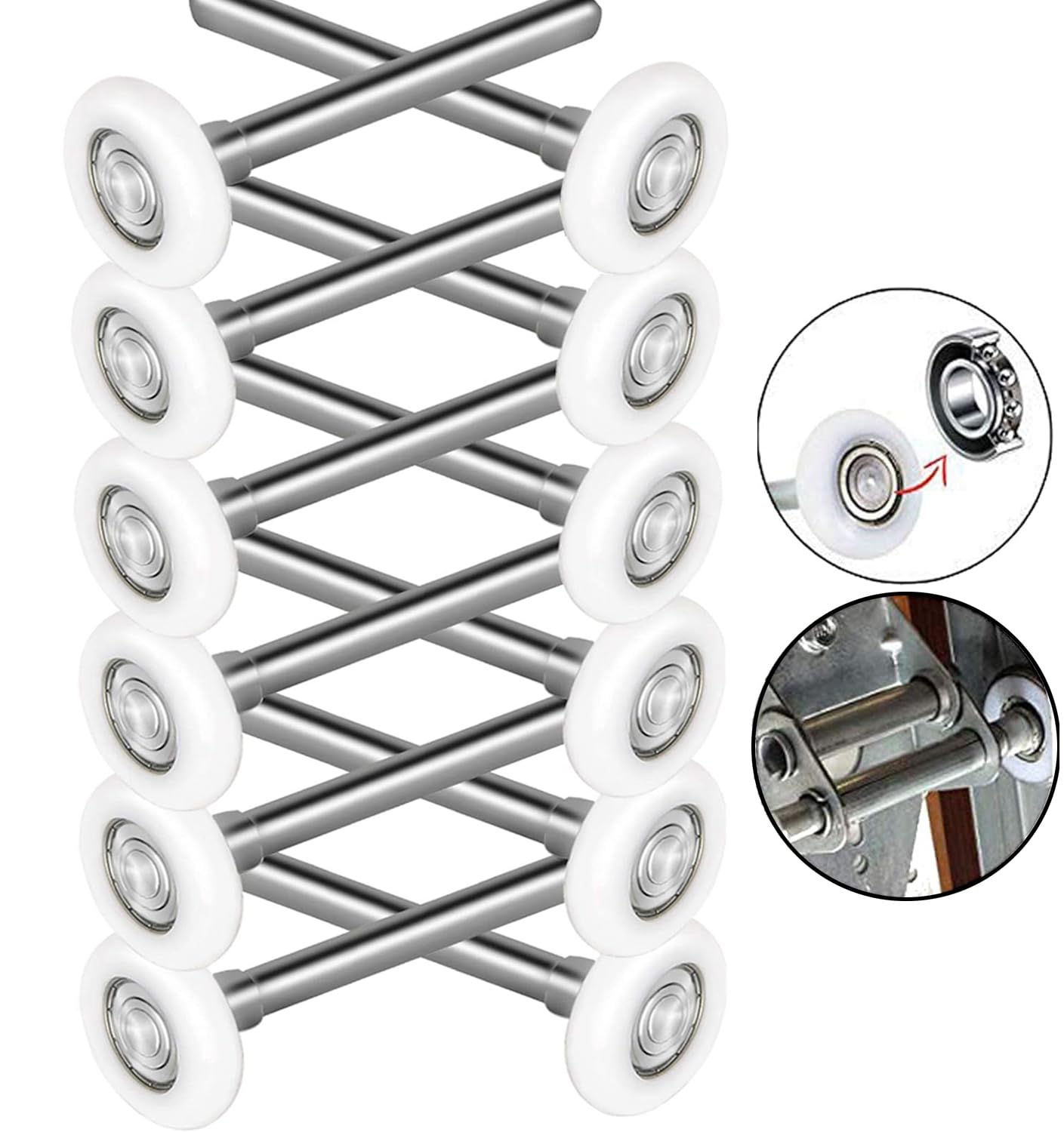 Durable & Quite 2" Sealed 6200ZZ Bearing Nylon Garage Door Rollers Wheel with 11 Ball - 7" Stem, 12 Packs