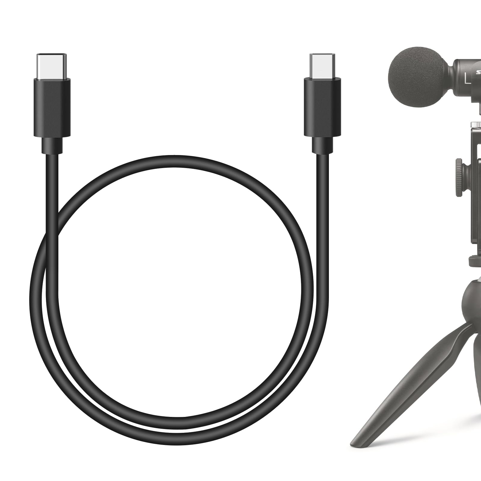 Geekria for Creators USB C to Micro USB Microphone Cable 1.6 ft / 50 CM, Compatible with Shure MV7, MV88+, MV5, MV51, MVi, Mic Cord (Black)