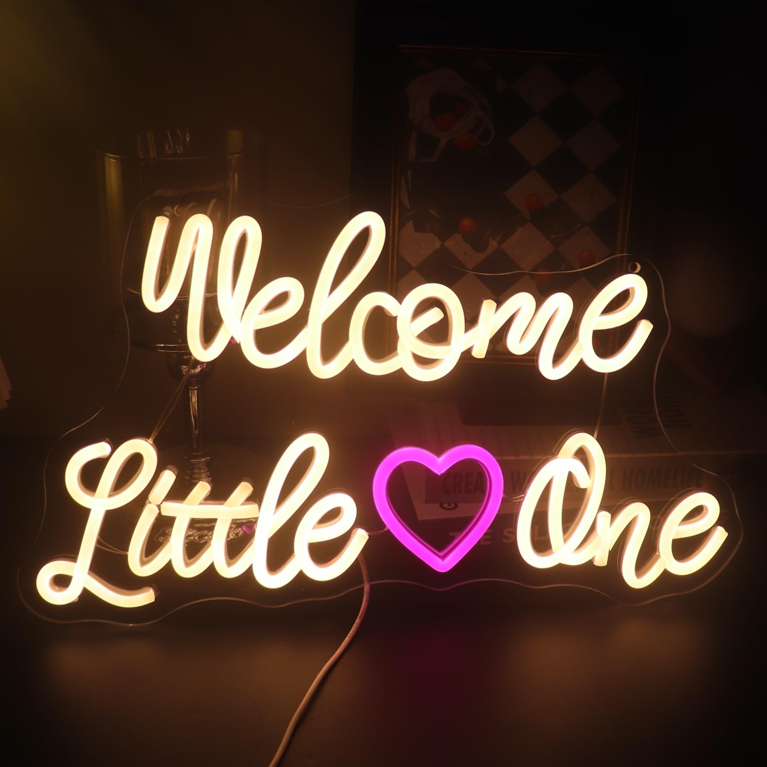Photo 1 of "Welcome Little One" Heartwarming Nursery Light, Gentle Joyful LED Wall Art for Baby's Room, Shower Gift, New Parent's Home/Family Entryway, Dimmable USB, Sweet Arrival Gift for Newborns & Families
