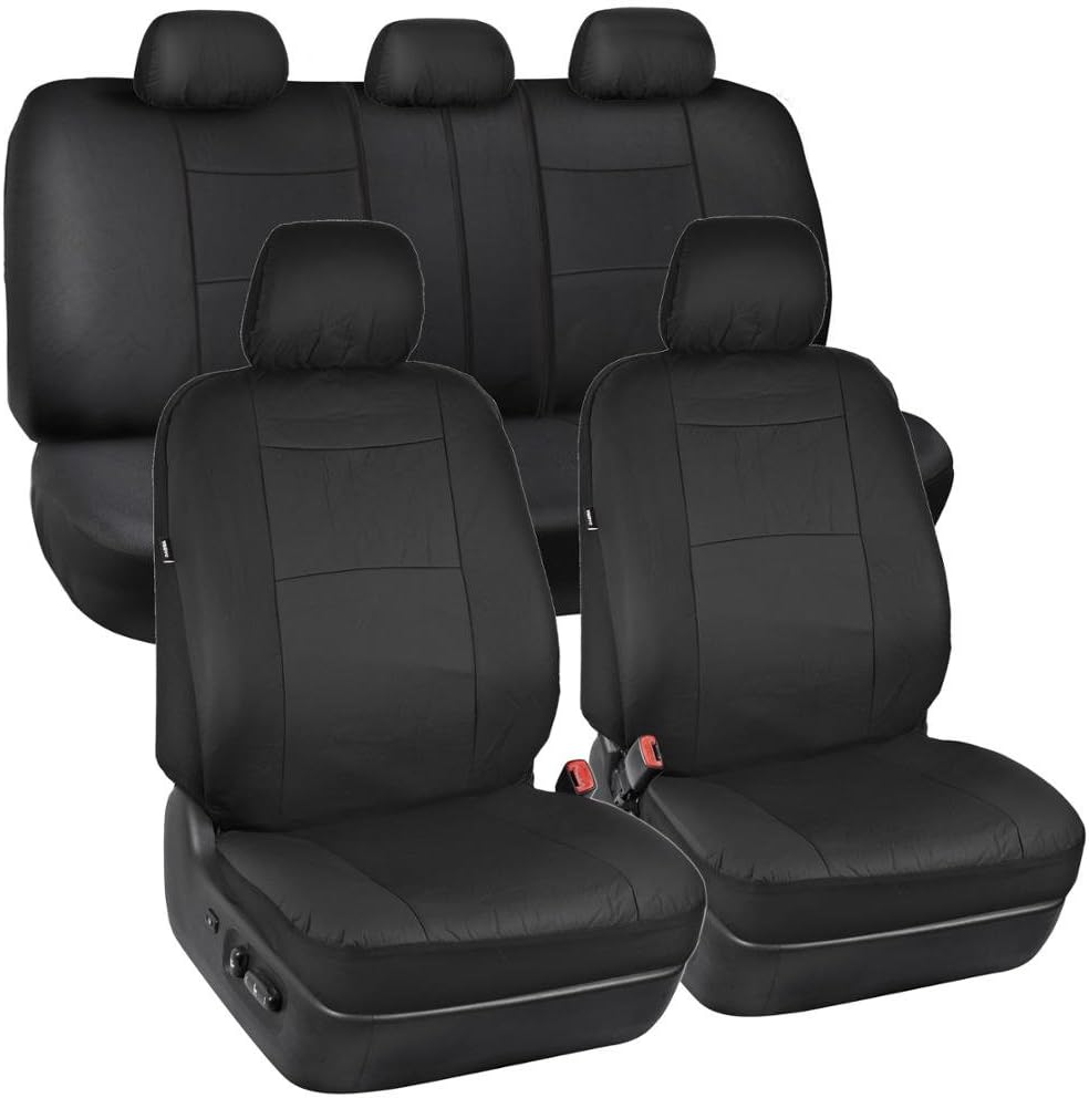 BDK EasyFit Poly-Vinyl Front Seat Covers Full Combo Set (2 Front 1 Rear) – Easy Install Updated Design – Solid Black