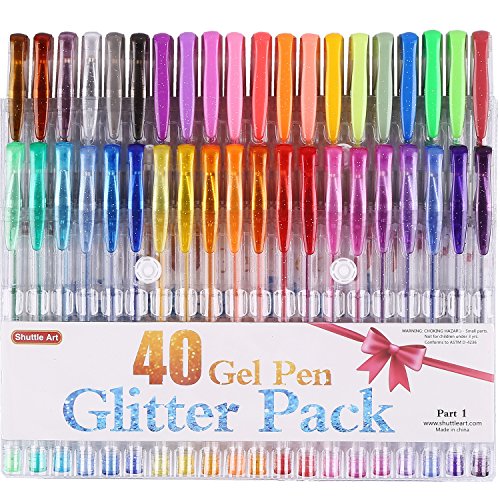 Shuttle Art 40 Colors Glitter Gel Pens,Glitter Gel Pen Set for Adult Coloring Books Craft Doodling