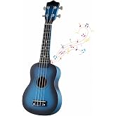 21 Inch 4 String Wooden Acoustic Guitar Ukulele for Beginner (Blue)
