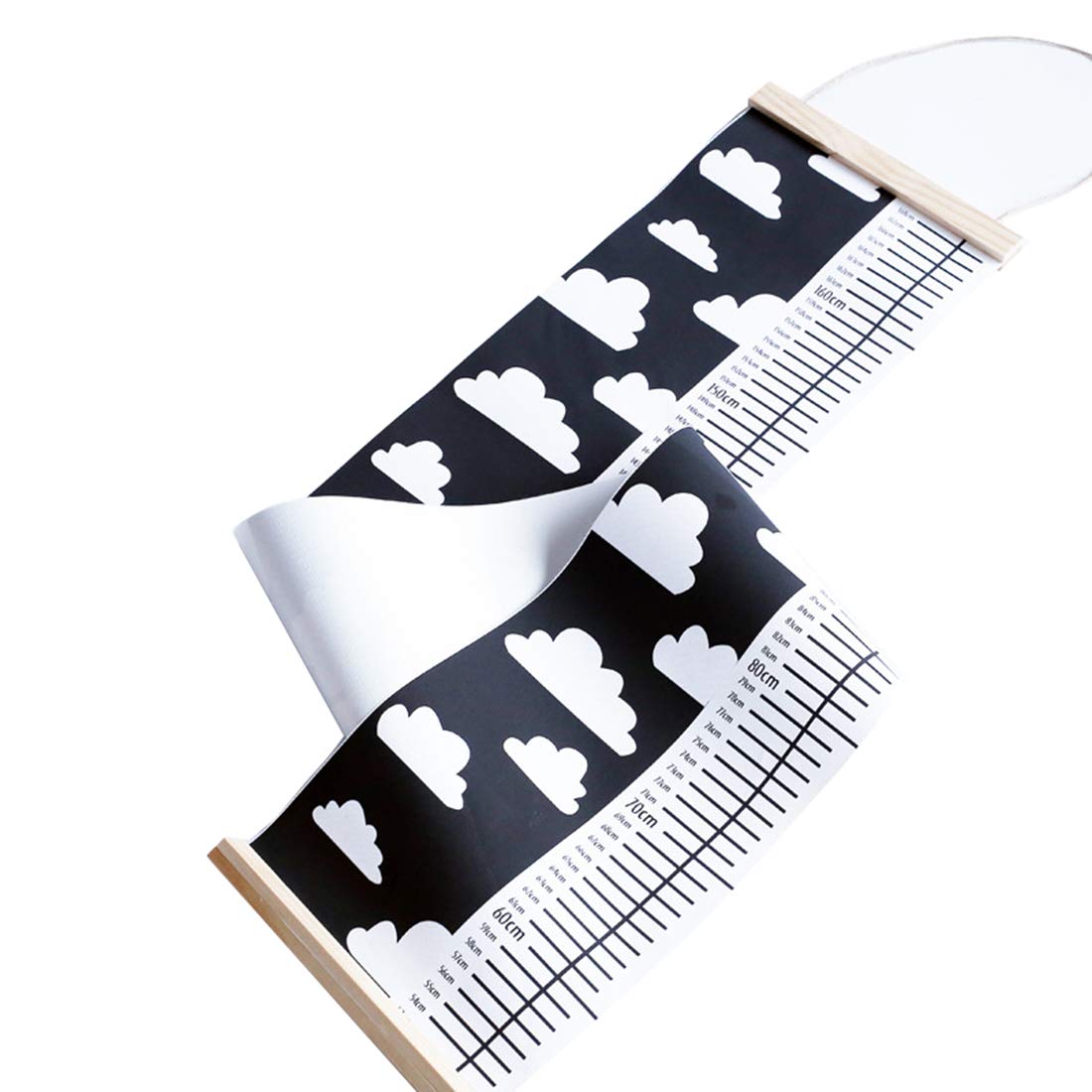 Ymwave Baby Growth Chart Portable Roll-up Children's Height Hanging Measure Chart Wall Decor for Kids Bedroom Nursery 79"x7.9",Black and White Clouds