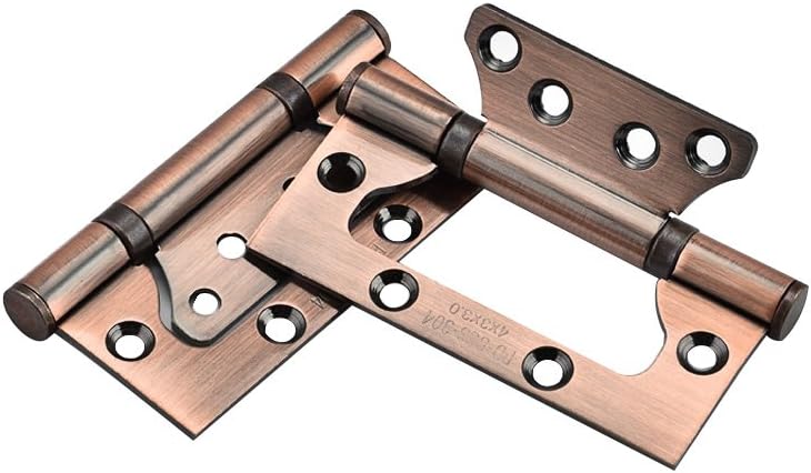 1 Pair 10×7cm Ball Bearing Door Hinges,Lash Hinges,3mm Steel Plate,Wire Drawing Surface (Red Copper)