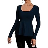 winkbay Women's Scoop Neck Peplum Sweater Long Sleeve Cable Knit Dressy Casual Pullover Tops