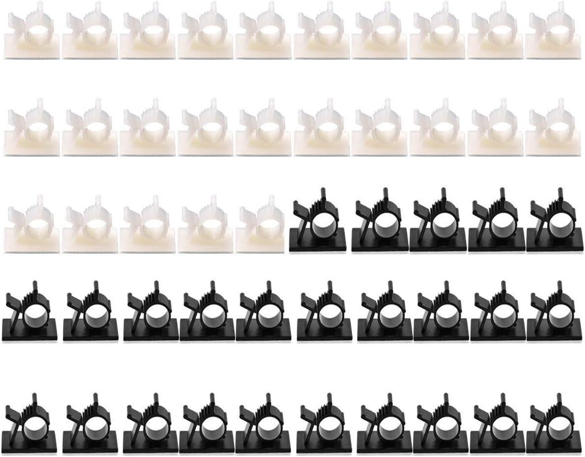 Asapgot Pack of 50 Cable Clips Cable Holder with 3 M Adhesive, 25 White/25 Black Home Office Desk Cable Management Cable Clamps – Car, PC TV Cable