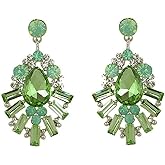 Antique Vintage Retro Art Deco Style Lime Peridot Green Rhinestone Dangle Wedding Bridal Prom Bridesmaid Cluster Earrings