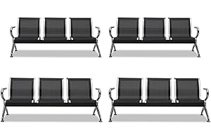 Kinsuite Waiting Room Bench Reception Chairs - Waiting Room Chairs Set of 4 with Arms 3-Seat PU Airport Reception Bench for Business Hospital Market, Black