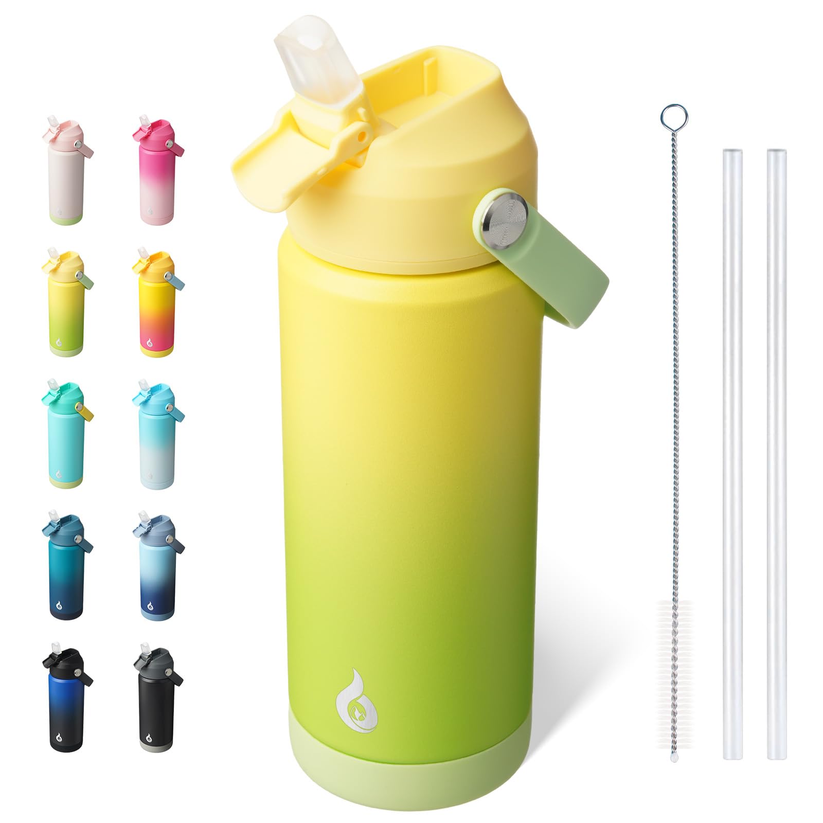 Photo 1 of BJPKPK Insulated Water Bottle with Straw Lid, 18oz Thermos Water Bottles, Flex Handle & Non-slip Boot, BPA Free Leak Proof Stainless Steel Metal Thermos, Tumblers, Cups,Fresh Green