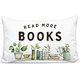 NEFMGEG Read More Books Botanical Reading Room Decor - Pillow Covers 12x20, Read More Books Decorative Throw Pillow Case for Kids Nursery Toddler Reading Corner Nook Classroom Library