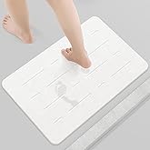 OTHWAY Diatomaceous Earth Bath Mat, Stone Bath Mats for Bathroom, Stone Drying Mat for Kitchen Counter Absorbing, 24"x 15" Non-Slip Diatomite Hard Shower Mat Instant Dry(White Grey)