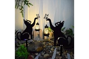 PAPERBEAR 2Pcs Cat Solar Lights, Solar Outdoor Decor, Metal Black Cat Silhouette Light Stake, Garden Decor, Patio Decor, Cat Gifts for Cat Lovers, Art Statue Garden Gifts, Cat Memorial Gifts